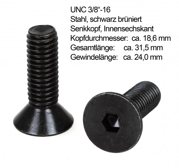 Senkkopf-Schrauben UNC 3/8"-16 Zoll-Gewinde (2er Set), Gesamtlänge 31,5mm, Innensechskant